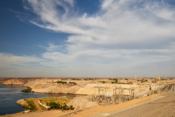 The great dam of Aswan power station with part of the water visible, Egypt