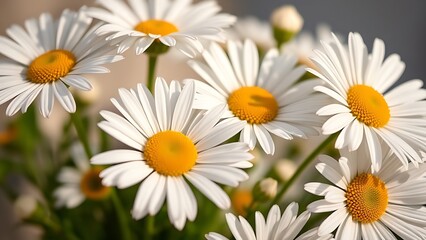 Fototapeta premium Fresh daisy bouquet in soft morning light, captured in close-up with a shallow depth of field.