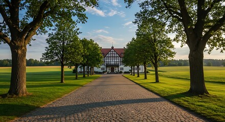 Obraz premium Exclusive Captivating country manor with a grand driveway in Germany for Sale Dream Home