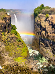 View of Victoria Falls Gorge with little water.