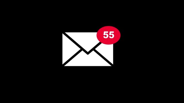 Animation of email icon and numbers changing over black background. Social media, connections, computing and data processing concept digitally generated video.