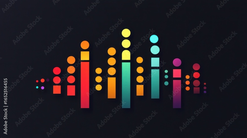 Poster abstract colorful equalizer bars and dots on a dark background