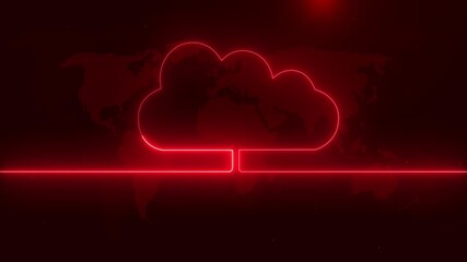 Glowing cloud symbol over digital world map. Futuristic cloud computing, data storage, technology network, and global digital connectivity concept. - Powered by Adobe