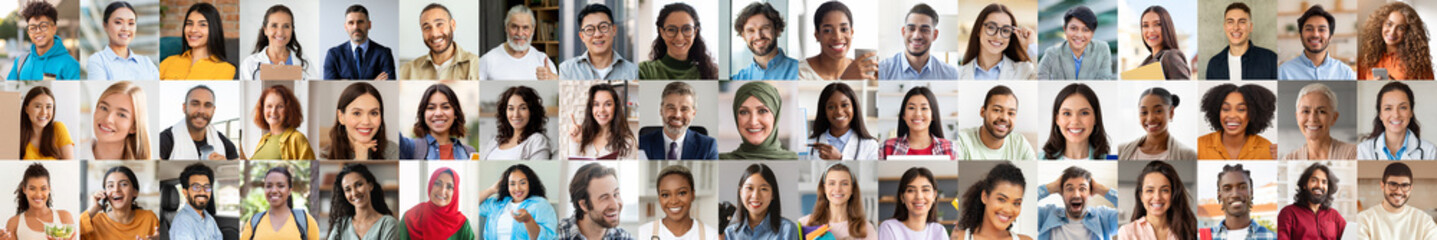 A vibrant collage of joyful faces representing various backgrounds. Each person expresses...