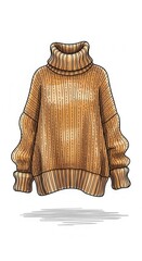 Artistic rendition of a cozy caramel-colored turtleneck sweater illustration