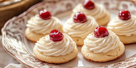 Delicious cherry topped cookies with creamy frosting.