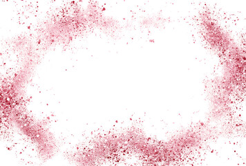 Abstract pink powder explosion forming a decorative border, isolated on a transparent background