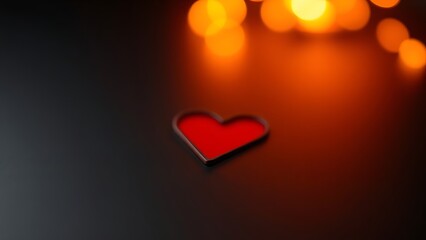 Red heart shape on a sleek black surface, radiating warmth and emotion with a minimalist aesthetic.