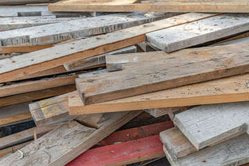 abstract background of pile of wooden construction debris close up