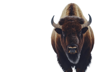 Wild bison grazing isolated on transparent background