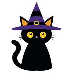 Sleek black cat wearing a witch s hat for halloween celebrations and spooky designs