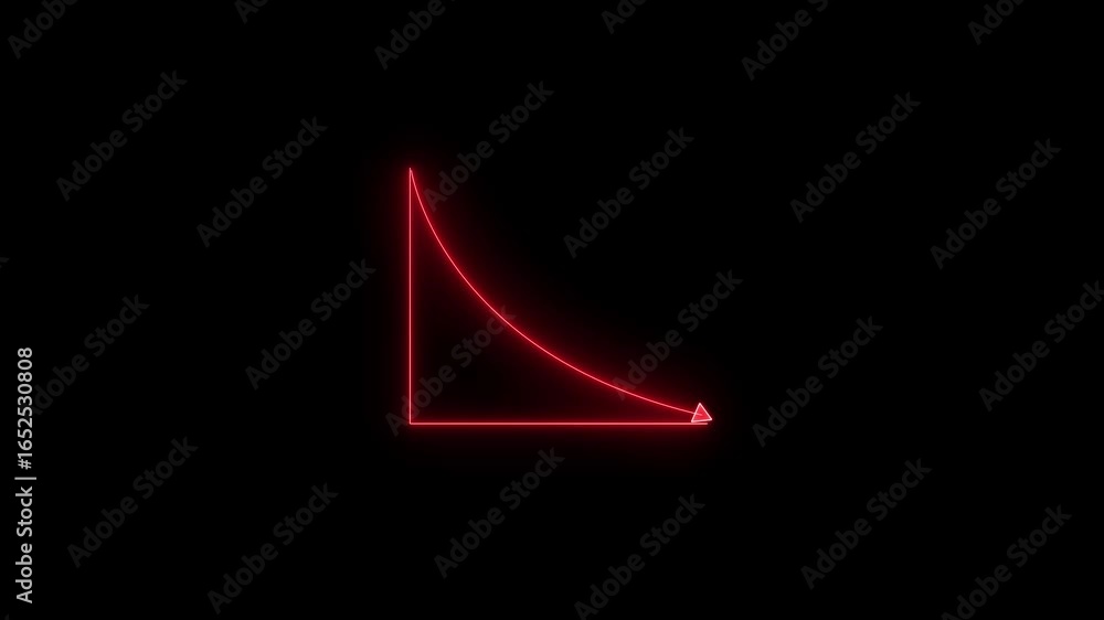 Poster glowing red color neon business chart arrow with upward and down animation on black background. risi