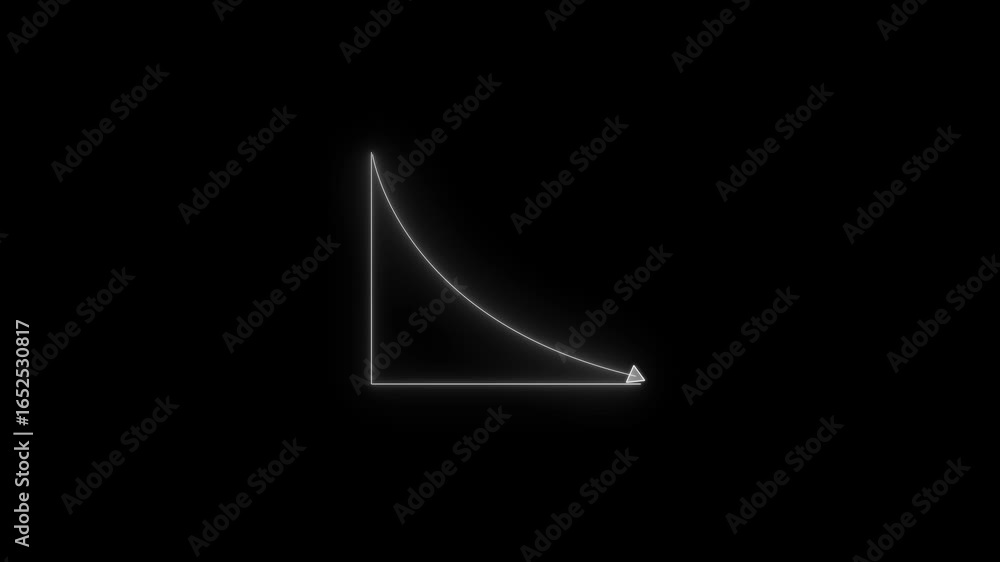 Poster glowing white neon business chart arrow with upward and down animation on black background. rising n