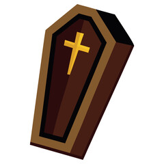 Obraz premium Spooky halloween coffin with a gleaming golden cross set against a rich dark mahogany background perfect for seasonal decorations and themes