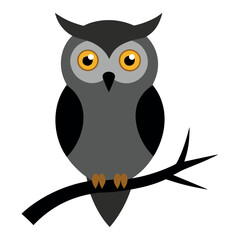 Whimsical brown owl perched on a bare tree branch perfect for halloween or autumn themed designs