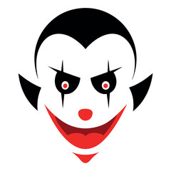 Creepy halloween clown face with white makeup and red nose perfect for spooky decorations and party invitations