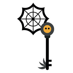 Antique halloween skeleton key adorned with intricate spiderwebs evoking a vintage and spooky aesthetic for holiday designs