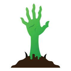 Creepy pale zombie hand emerging from the ground with a dark eerie atmosphere