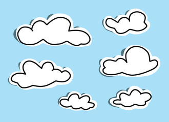 Cloud set sticker simple cute paper cut.eps