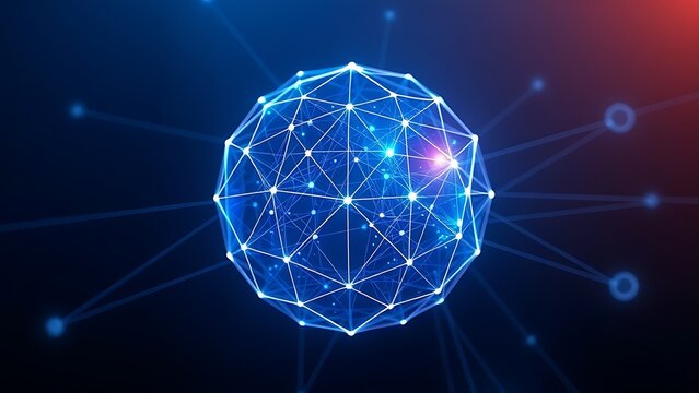 Abstract blue and white geometric sphere with connecting lines, symbolizing futuristic concepts.