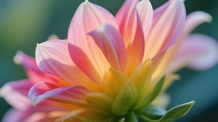 Fototapeta premium Close-up of a Pink and Yellow Dahlia Flower with Soft Petals