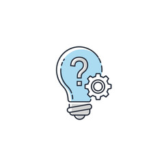 A lightbulb with a question mark and gear, representing ideas and solutions.