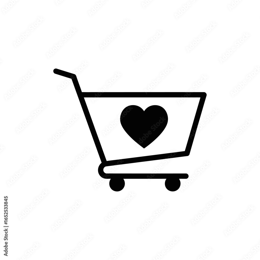 Aufkleber a simple black shopping cart icon with a heart inside, isolated on a white background in vector form