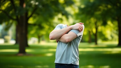 A person standing in a peaceful park, exuding calmness and connection with nature.
