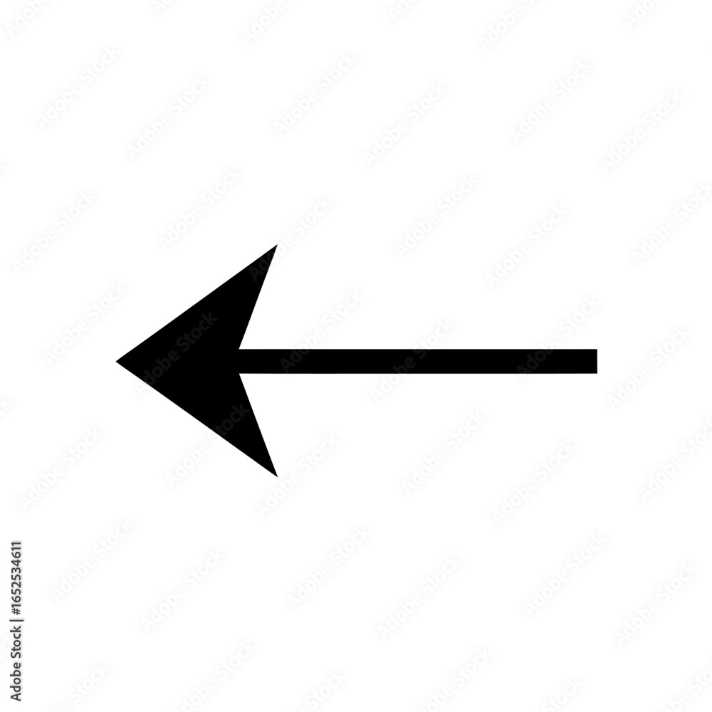 Poster a simple black arrow pointing to the left direction on a white background in a minimalistic style im