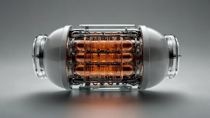 Internal circuits of a glowing capsule on a white background