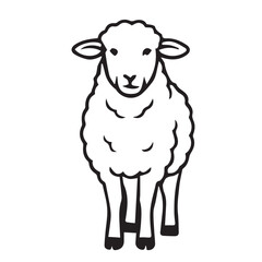 Stylized vector sheep drawn in minimal black and white theme, sharp black outline emphasizes form, usable for pattern, emblem, or agricultural themed design.