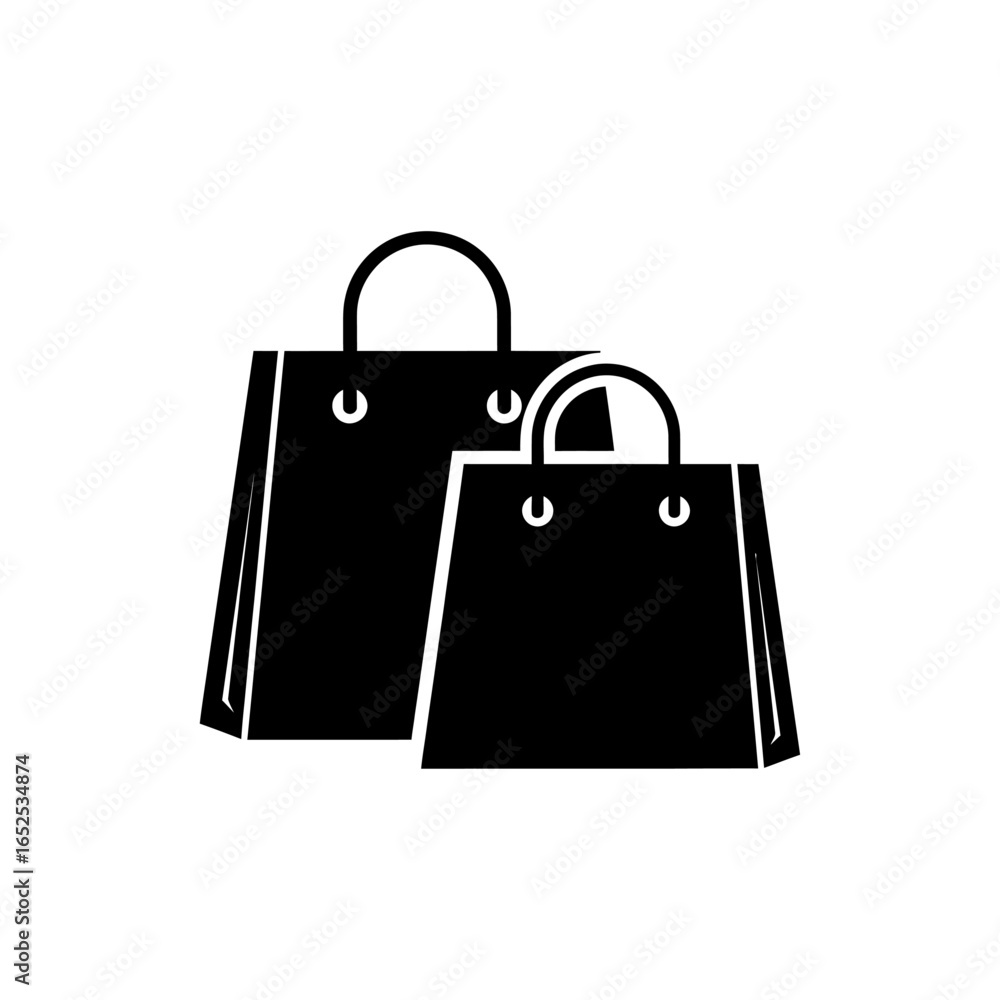 Poster two black shopping bags of different sizes with handles isolated on a white background in vector for