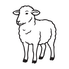 Sheep vector in black and white with strong black outline, modern design, perfect for posters, farm illustrations, digital icons, or rustic graphic purposes.