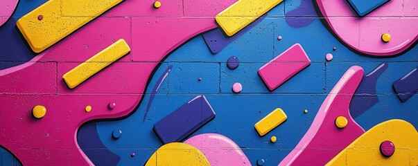 Colorful abstract graffiti-style artwork with bold shapes and retro design
