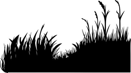 The image depicts a black silhouette of grass against a white background.
