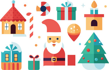 Festive Christmas Icons A Collection of Holiday Elements in a Flat Design Style