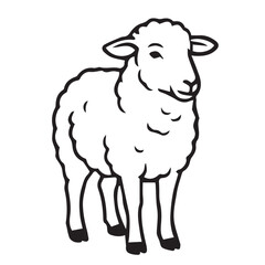 Black and white vector sheep with thick black outline, minimal style graphic designed for farm icons, textile patterns, or countryside related artwork.