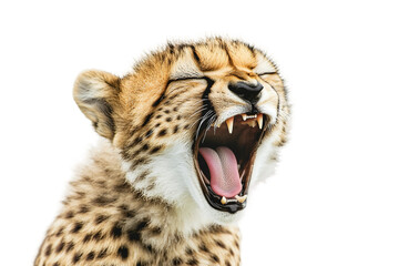 Fluffy cheetah cub yawning isolated on transparent background