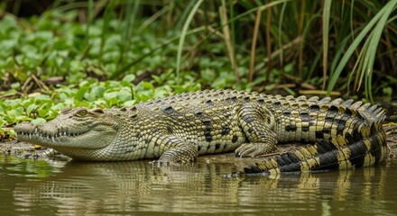 Nile Crocodile Resting at the Riverbank, Showing Textured Skin Pattern