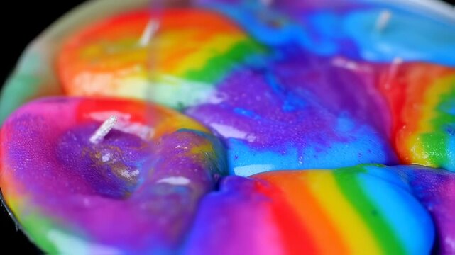 Rainbow Candle Pouring with DIY, Melting Wax, Colorful, Macro, and CloseUp.