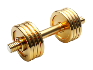 Gold dumbbell with a gold handle
 isolated on white background
PNG.AI Generated.