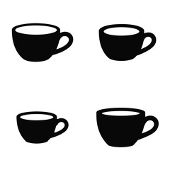 Obraz premium Four black silhouette coffee cups with handles on white background drink beverage