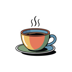 Obraz premium Colorful illustration of a steaming cup of coffee on a saucer drink