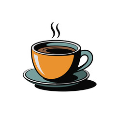 Obraz premium Stylized illustration of a steaming orange coffee cup on a saucer drink