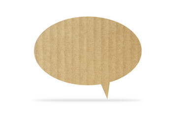 Speech bubble from recycled brown paper round shape isolated on white background