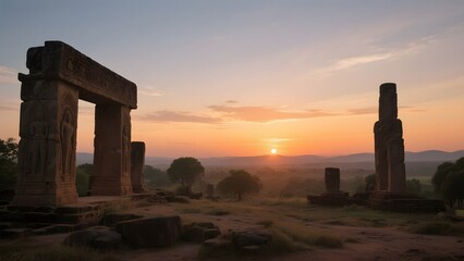 Ancient Stone Structures at Sunset