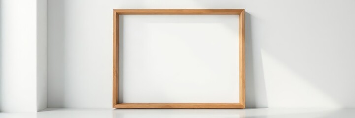 Obraz premium Sleek wooden picture frame, against white wall Perfect for mockups , product, elegant, isolated