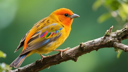 Vibrant Orange and Yellow Bird Perched on a Branch
