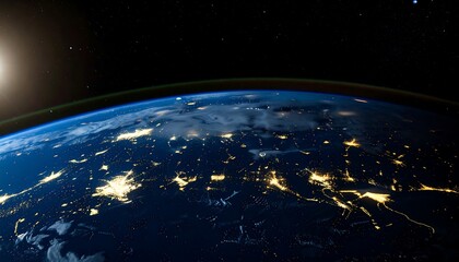 Obraz premium Earth at night, seen from space, with city lights