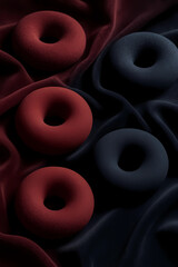 Elegante rote und schwarze Donuts auf Samt